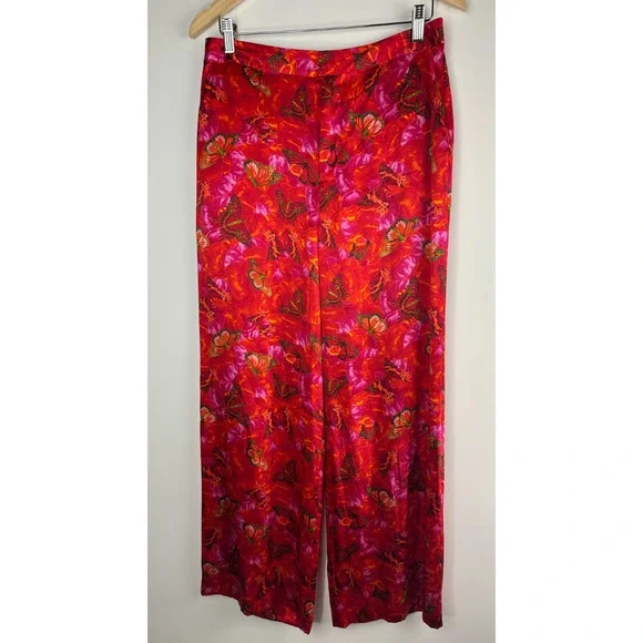 L'AGENCE Luvvy Butterfly Print Silk Straight Leg Trousers Women's Medium ? Pants - Picture 2 of 16